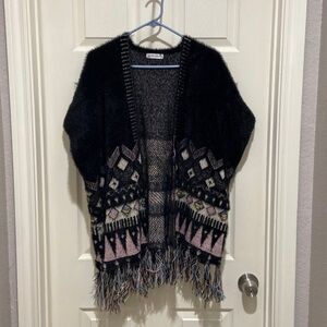 Beautiful Black Multi Colored Desheng  Poncho Cardigan Size Small/ Medium